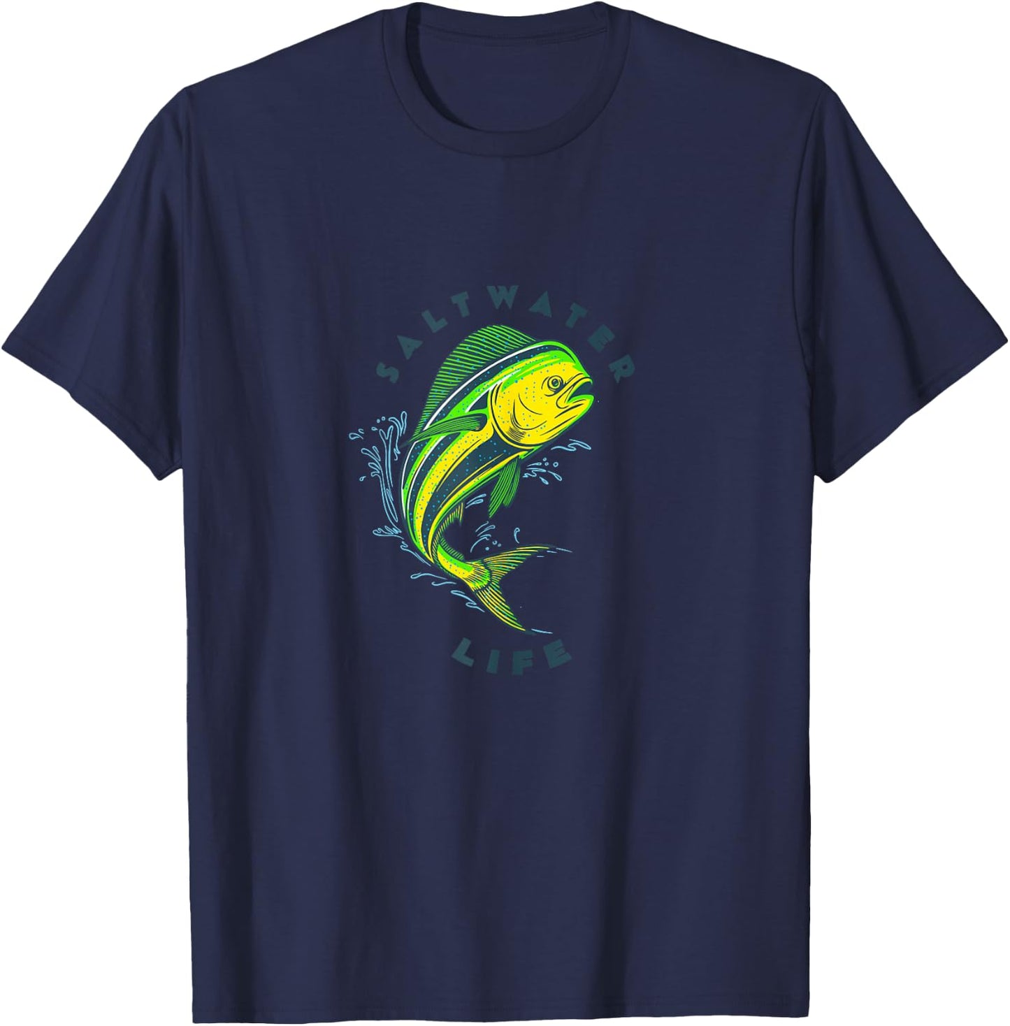 Saltwater Life Saltwater Mahi Mahi Jumping Fishing T-Shirt - T-Shirt | Navy