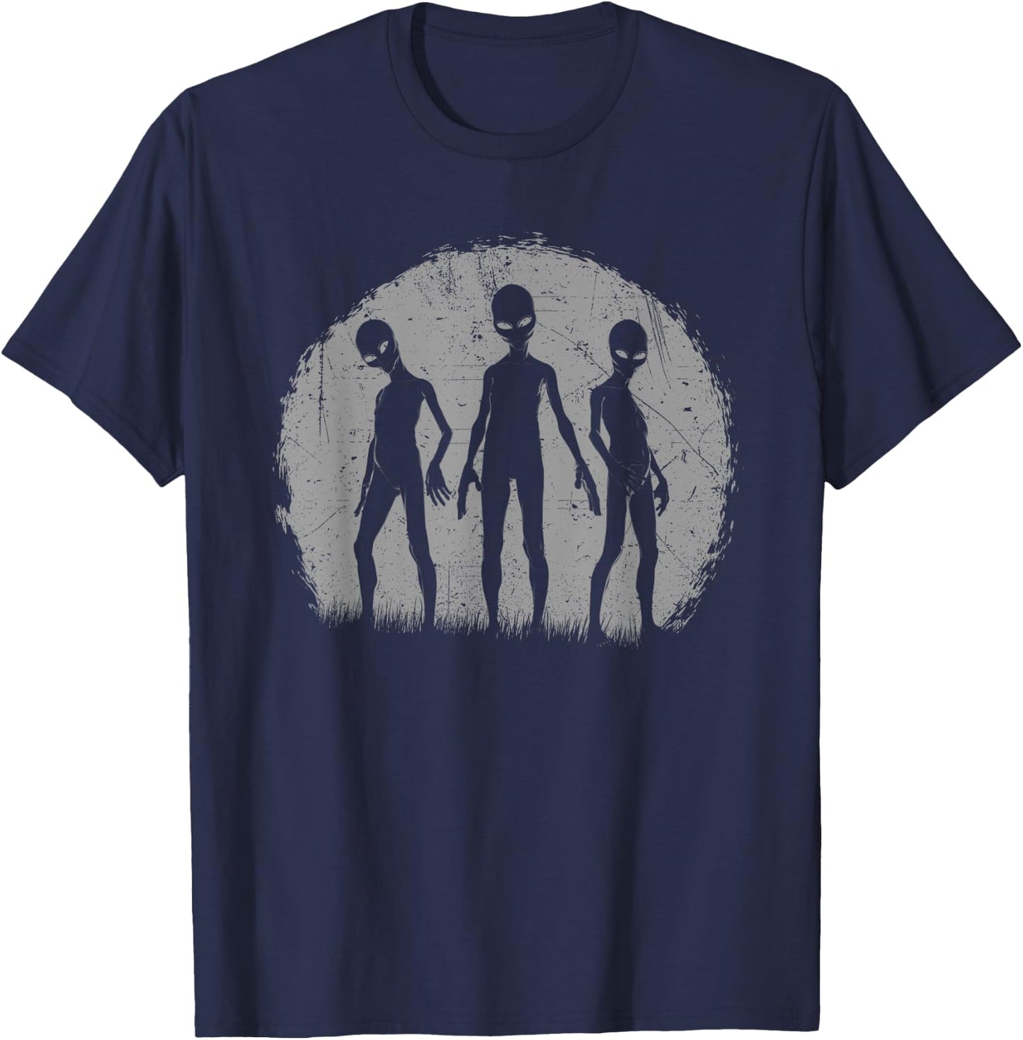 Grey Alien Trio Zeta Reticuli UFO Abduction T-Shirt - T-Shirt | Navy