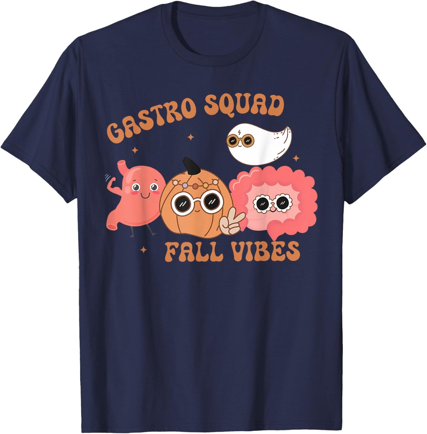 Fall Vibes Gastro Squad Ghost Halloween Spooky Endoscopy T-Shirt - T-Shirt | Navy