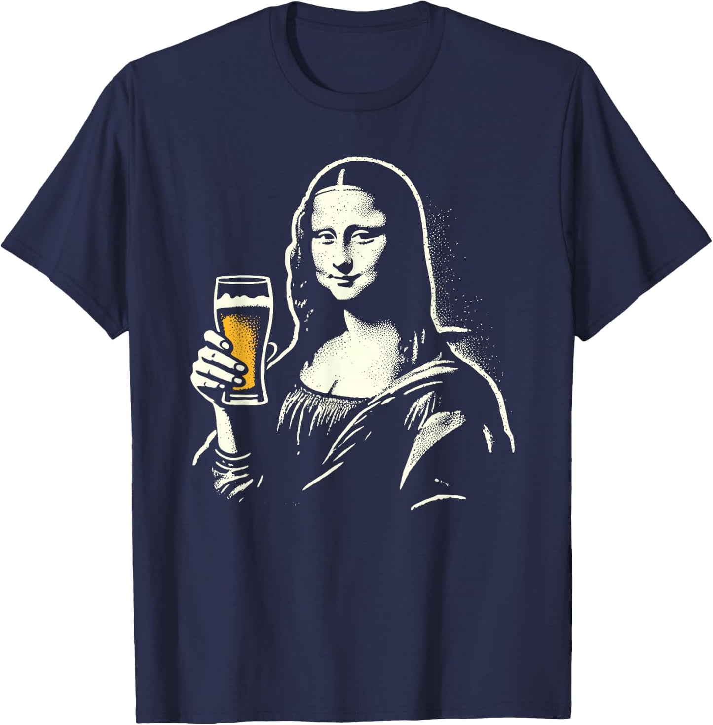 Mona Lisa with Beer Bar Pub Crawl Party Men Women Funny Beer T-Shirt - T-Shirt | Navy