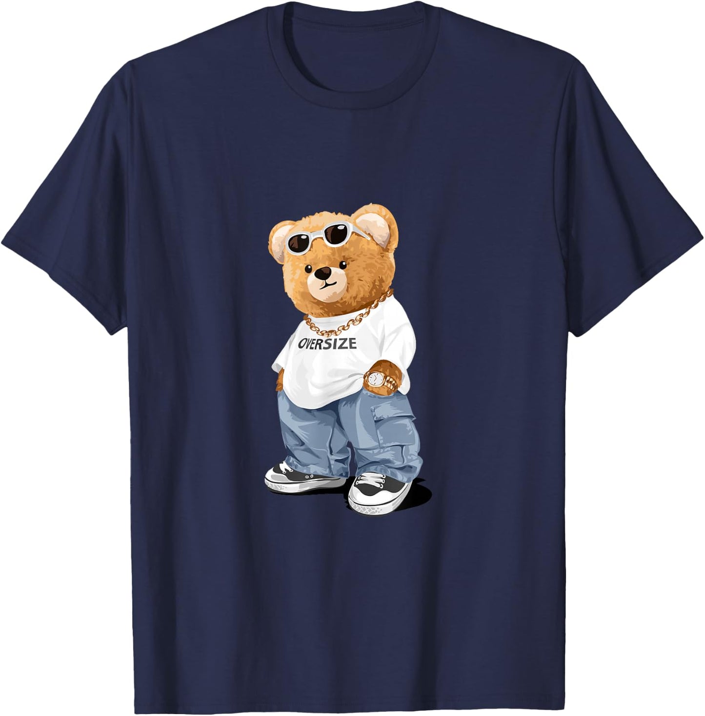 Bahaa's -Adults Kids Oversize Teddy Bear Graphic Designs Black Short Sleeve Cotton Blend Casual Cartoon Winter All Ages 1 Count 0 Pockets Unique Graphic Design Blended Fabric T-Shirt - T-Shirt | Navy
