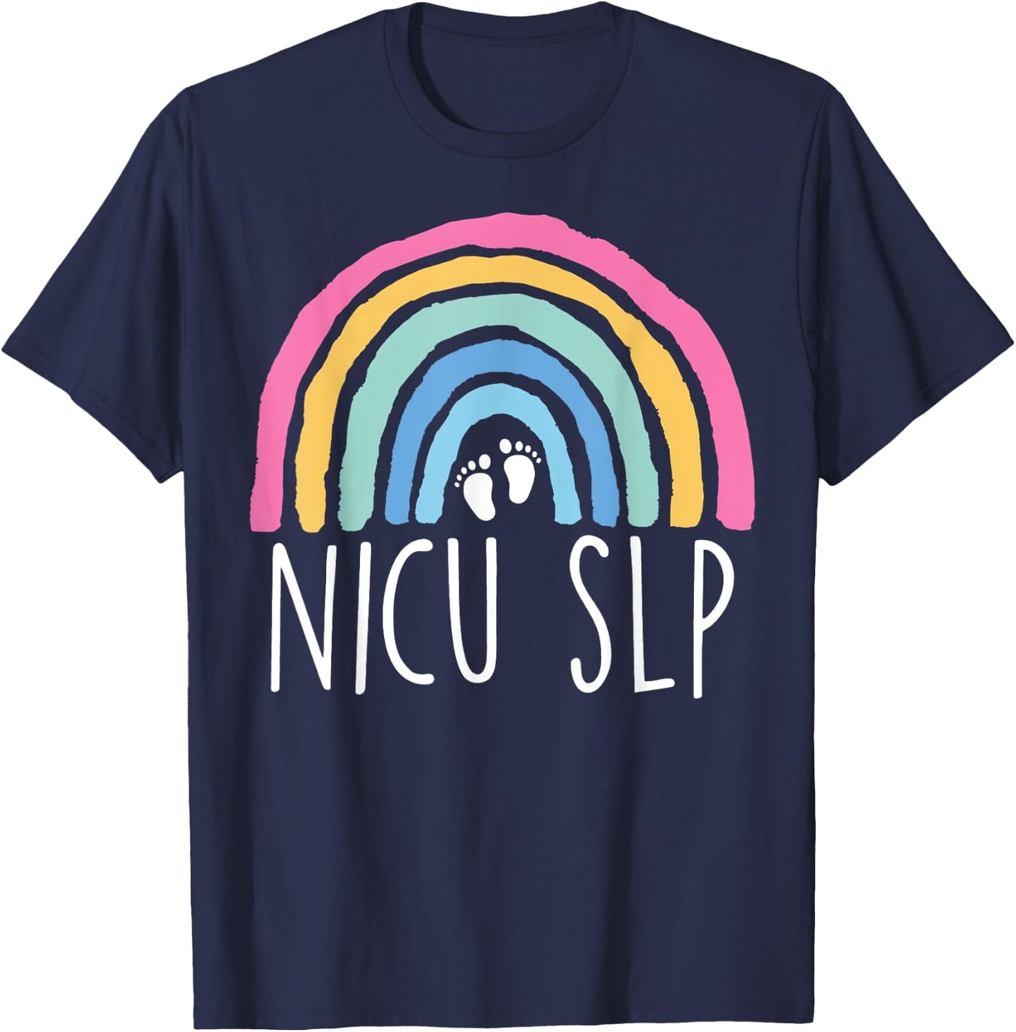 Retro Rainbow Nicu SLP Nurse Speech Language Pathology Nicu T-Shirt - T-Shirt | Navy