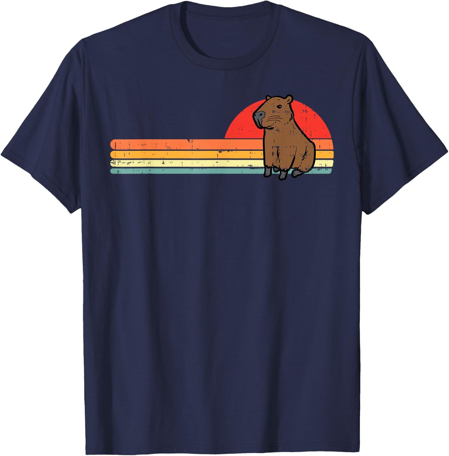 Capybara Chest Sunset Retro Capy Rodent Men Women Kids Youth T-Shirt - T-Shirt | Navy
