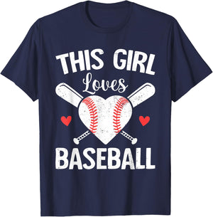 This Girl Loves Baseball Cute Baseball Girl Women T-Shirt - T-Shirt | Navy