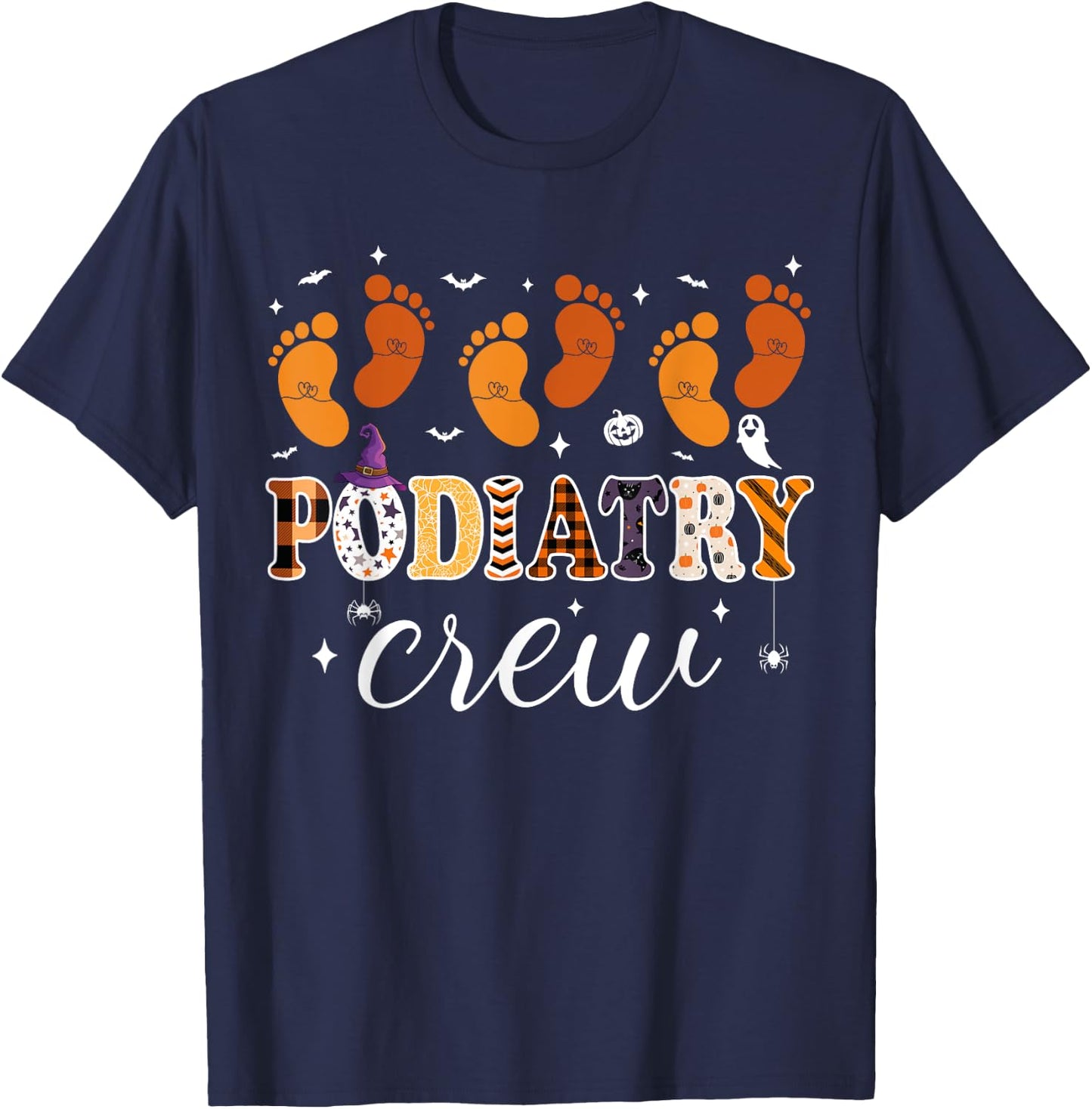 Podiatry Crew Footprint Podiatrist Pumpkin Ghost Halloween T-Shirt - T-Shirt | Navy