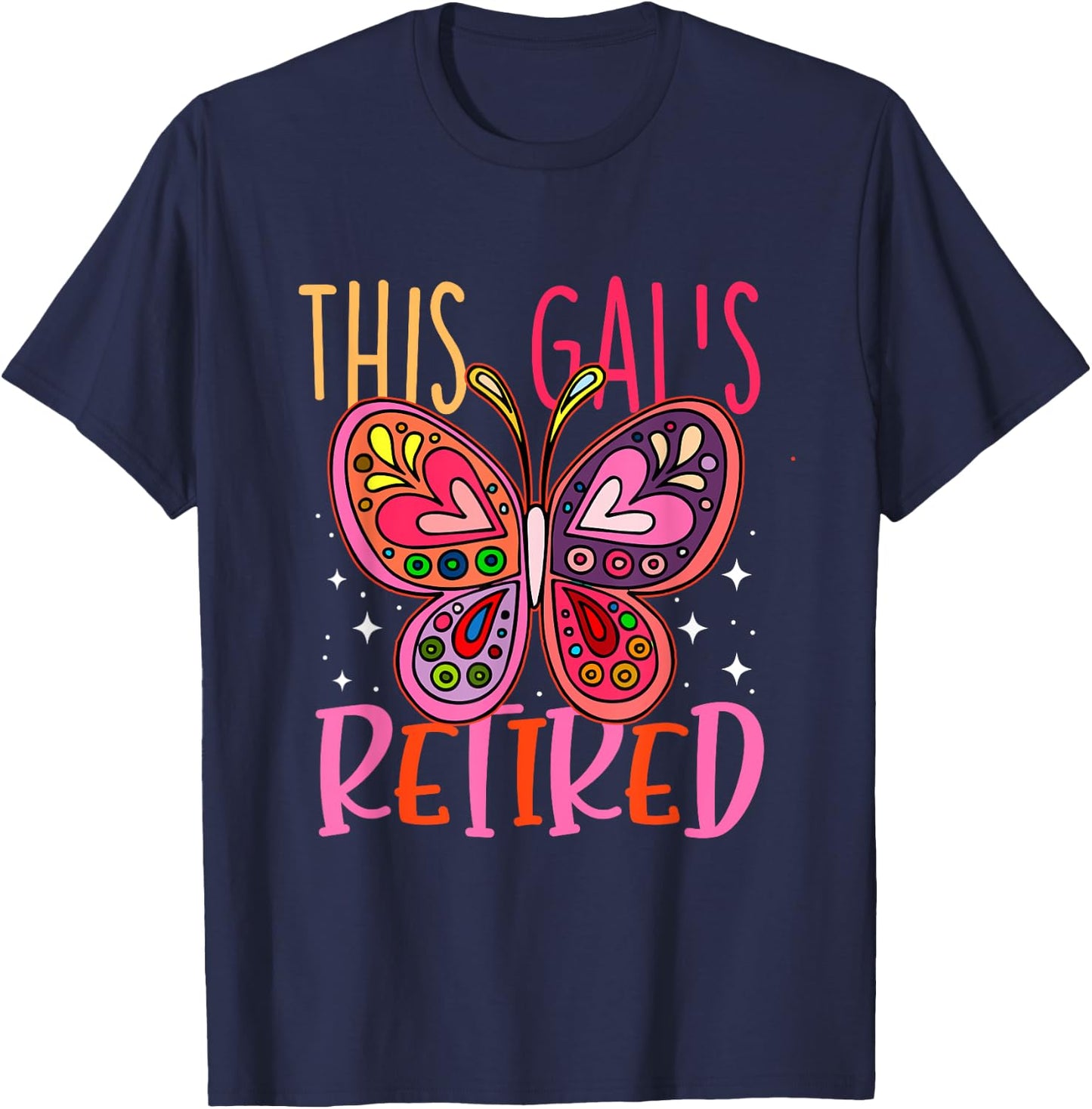 Retired 2024 Funny Retirement cute Pink Butterfly Women T-Shirt - T-Shirt | Navy