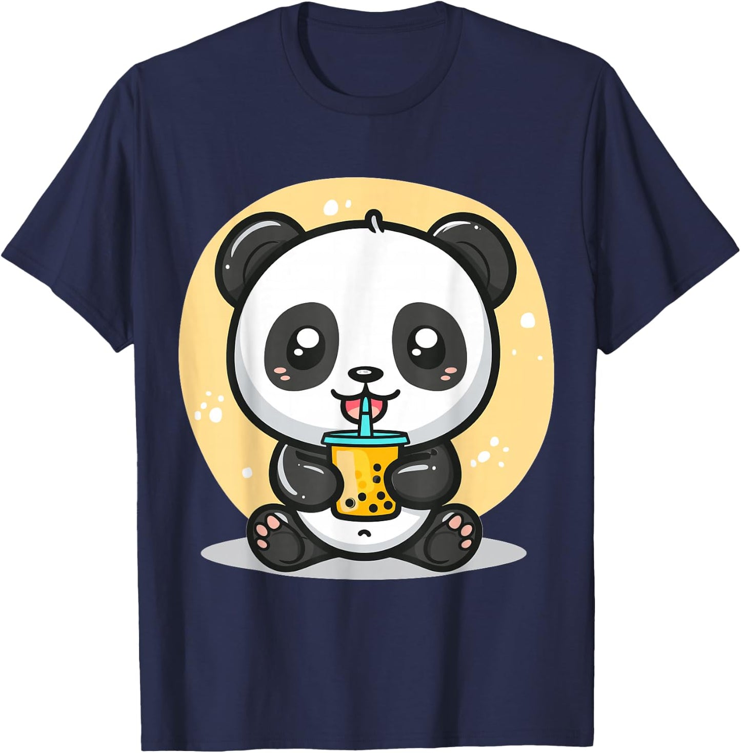 Kawaii Panda Drinking Bubble Tea Boba Anime Cute Graphic T-Shirt - T-Shirt | Navy