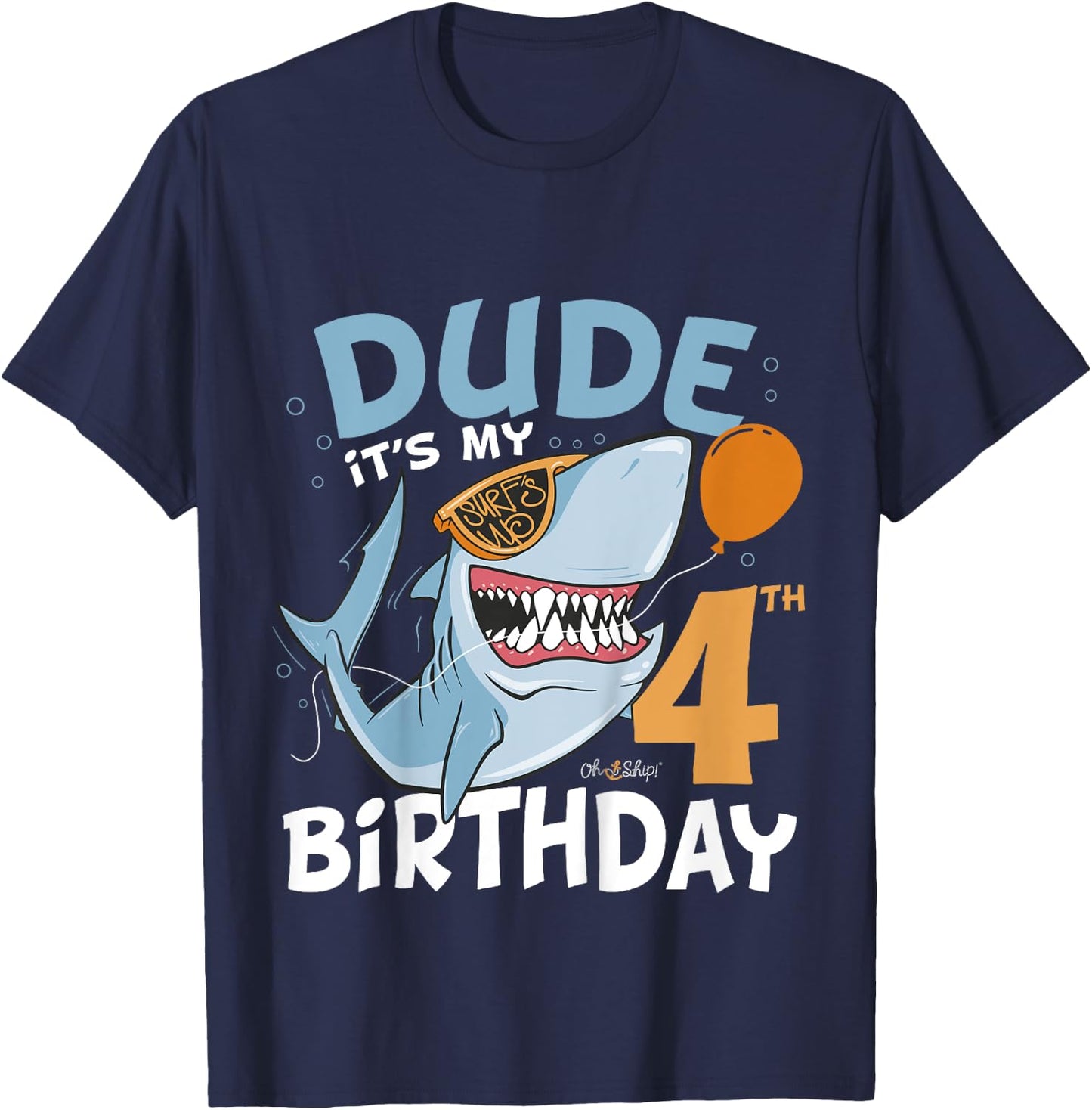 Kids Dude it's my 4th Birthday - 4th Shark Birthday Boy 4th T-Shirt - T-Shirt | Navy