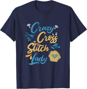 Crazy Cross Stitch Lady T-Shirt - T-Shirt | Navy