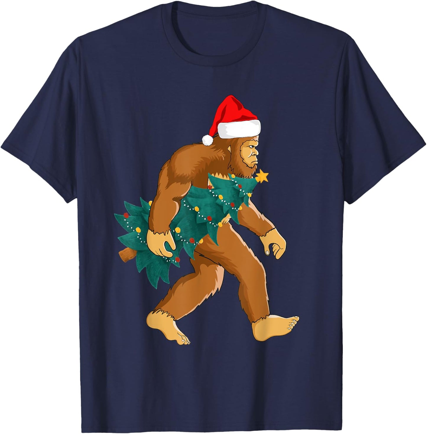 Funny Bigfoot Design, Sasquatch Hiking Trip Christmas Tree T-Shirt - T-Shirt | Navy