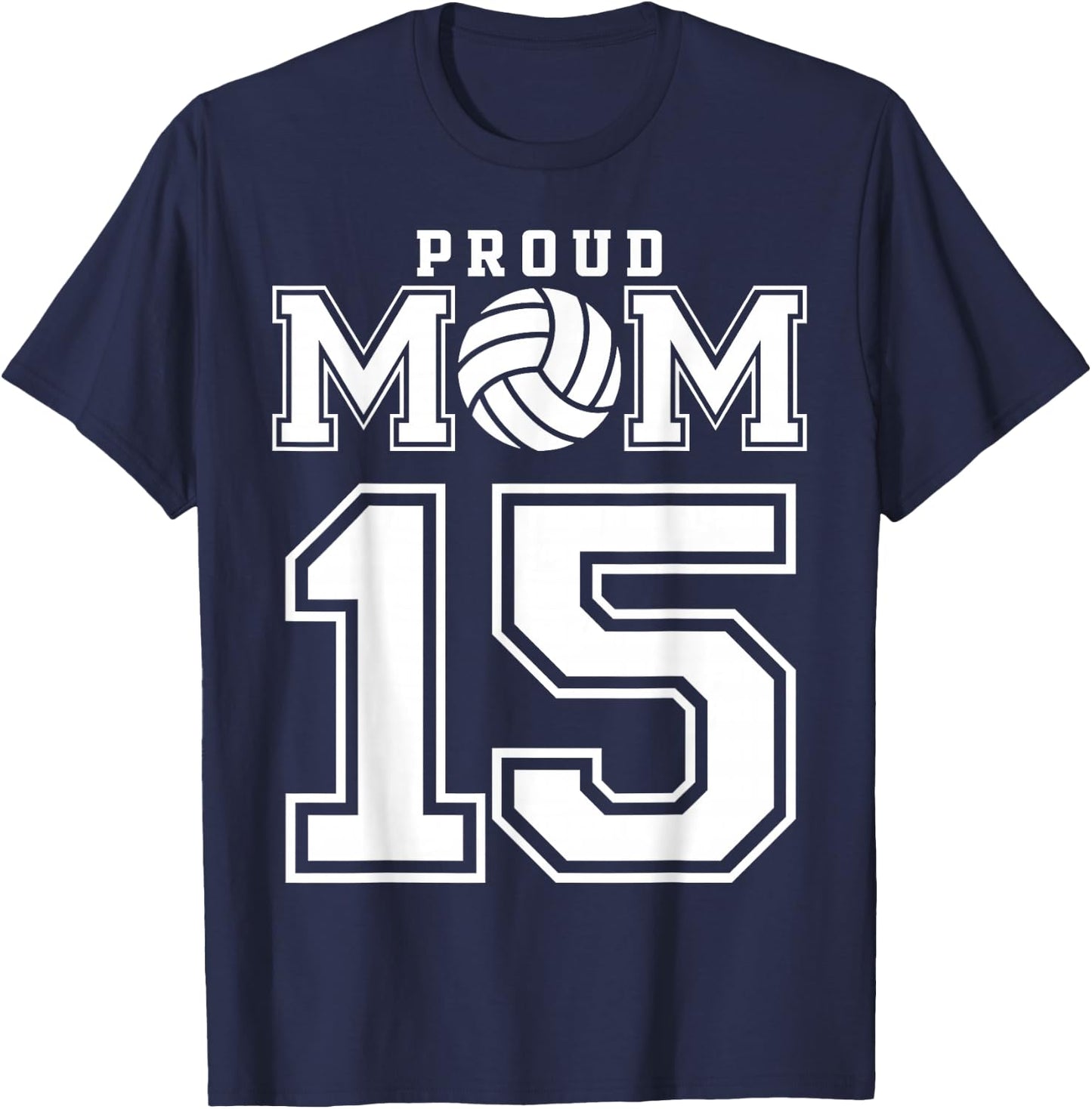 Custom Proud Volleyball Mom Number 15 Personalized Women T-Shirt - T-Shirt | Navy