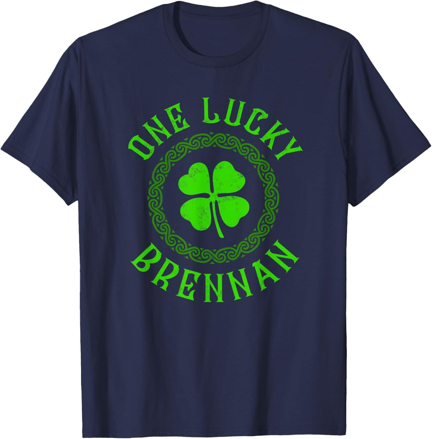 One Lucky Brennan Irish Family Four Leaf Clover T-Shirt - T-Shirt | Navy