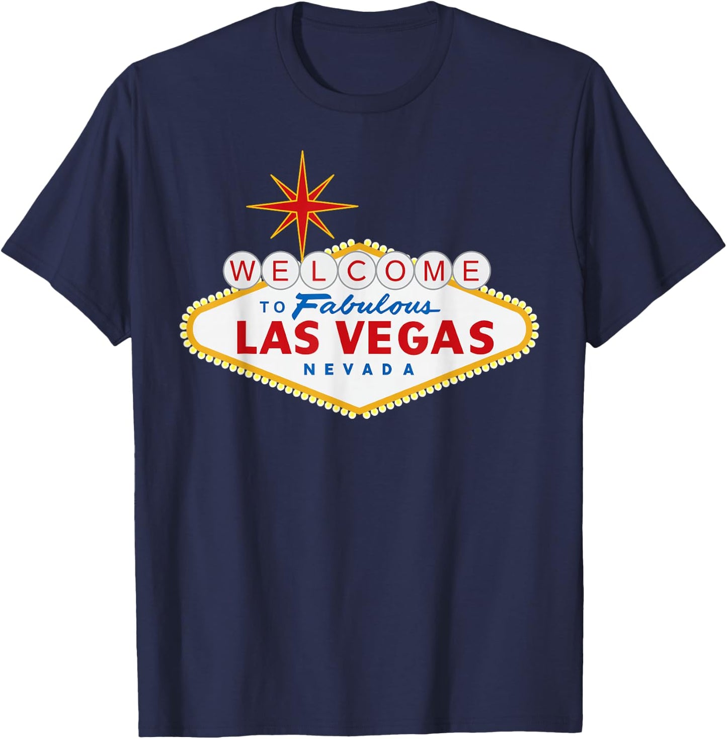 Miftees Las Vegas Welcome to Fabulous Las Vegas - Black, Small, -Adults, Short Sleeve, , Novelty Modern, Letter Print T-Shirt - T-Shirt | Navy