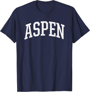Distressed Aspen , Retro Aspen Sports College-Style T T-Shirt - T-Shirt | Navy