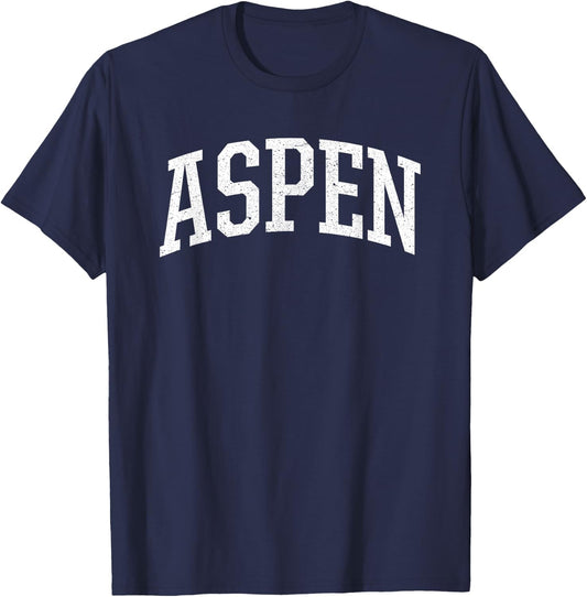 Distressed Aspen , Retro Aspen Sports College-Style T T-Shirt - T-Shirt | Navy