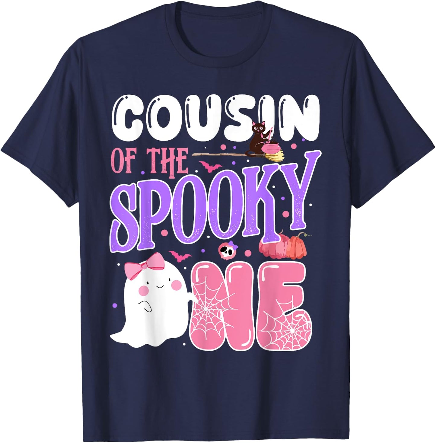 Cousin Of The Spooky One 1st Birthday Halloween Pink Ghost T-Shirt - T-Shirt | Navy