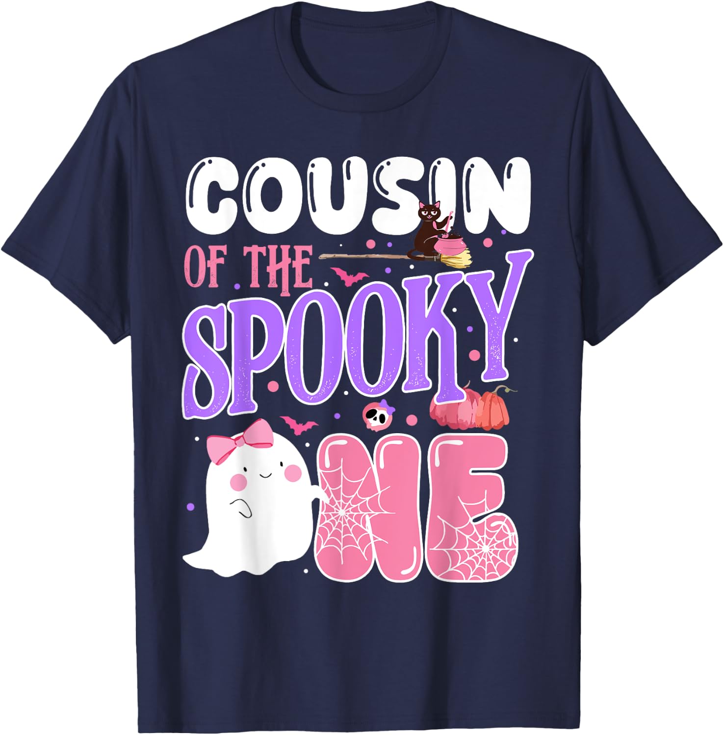 Cousin Of The Spooky One 1st Birthday Halloween Pink Ghost T-Shirt - T-Shirt | Navy