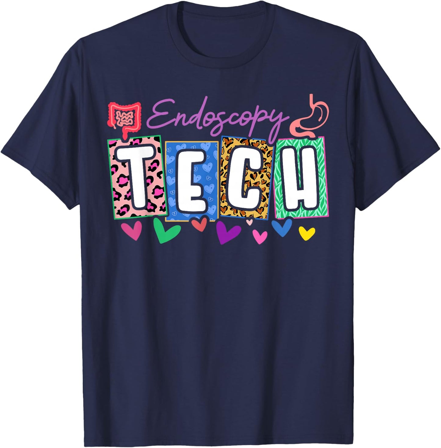 Endoscopy Tech Heart Leopard T-Shirt - T-Shirt | Navy