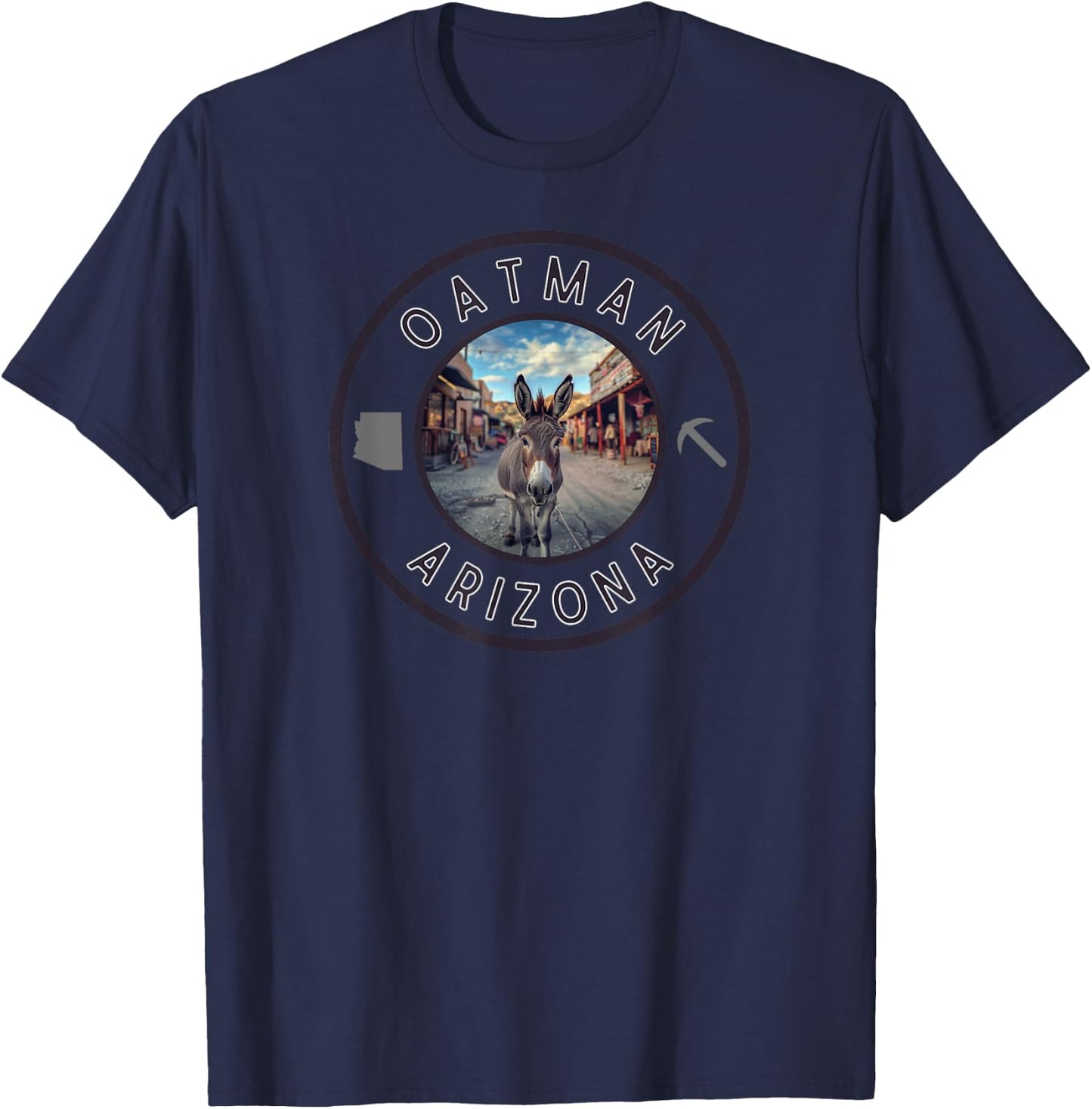 Mojave Trading Post Oatman Arizona Burro In Town , Small, Black T-Shirt - T-Shirt | Navy