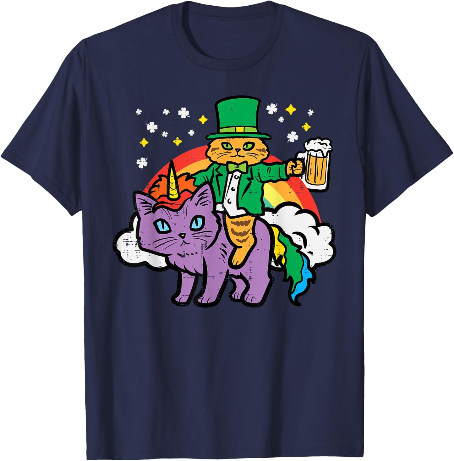 St Patricks Day Cat Leprechaun Unicorn Saint Pattys Women T-Shirt - T-Shirt | Navy