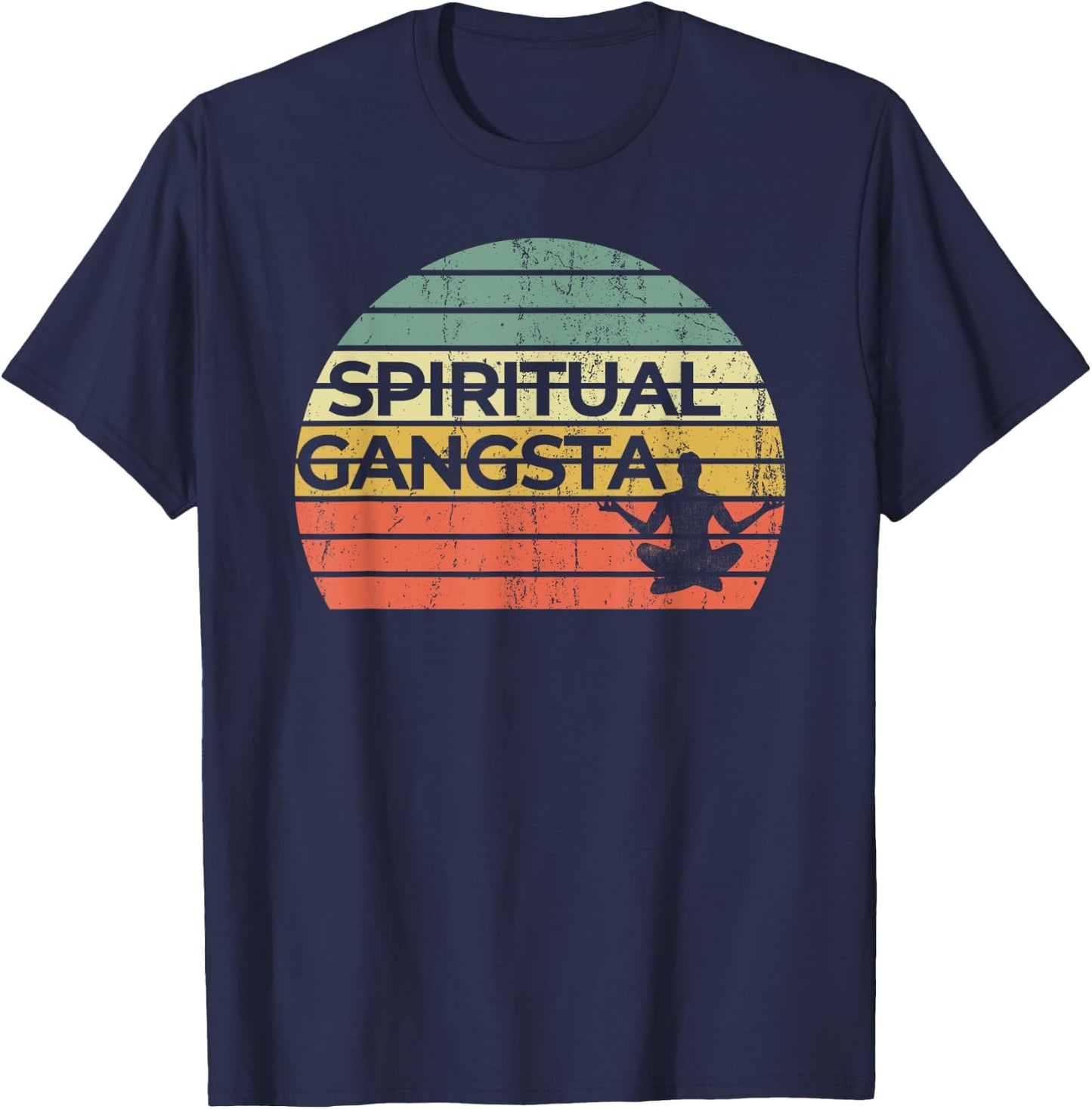Vintage Retro Sunset Funny Yoga | Spiritual Gangsta T-Shirt - T-Shirt | Navy