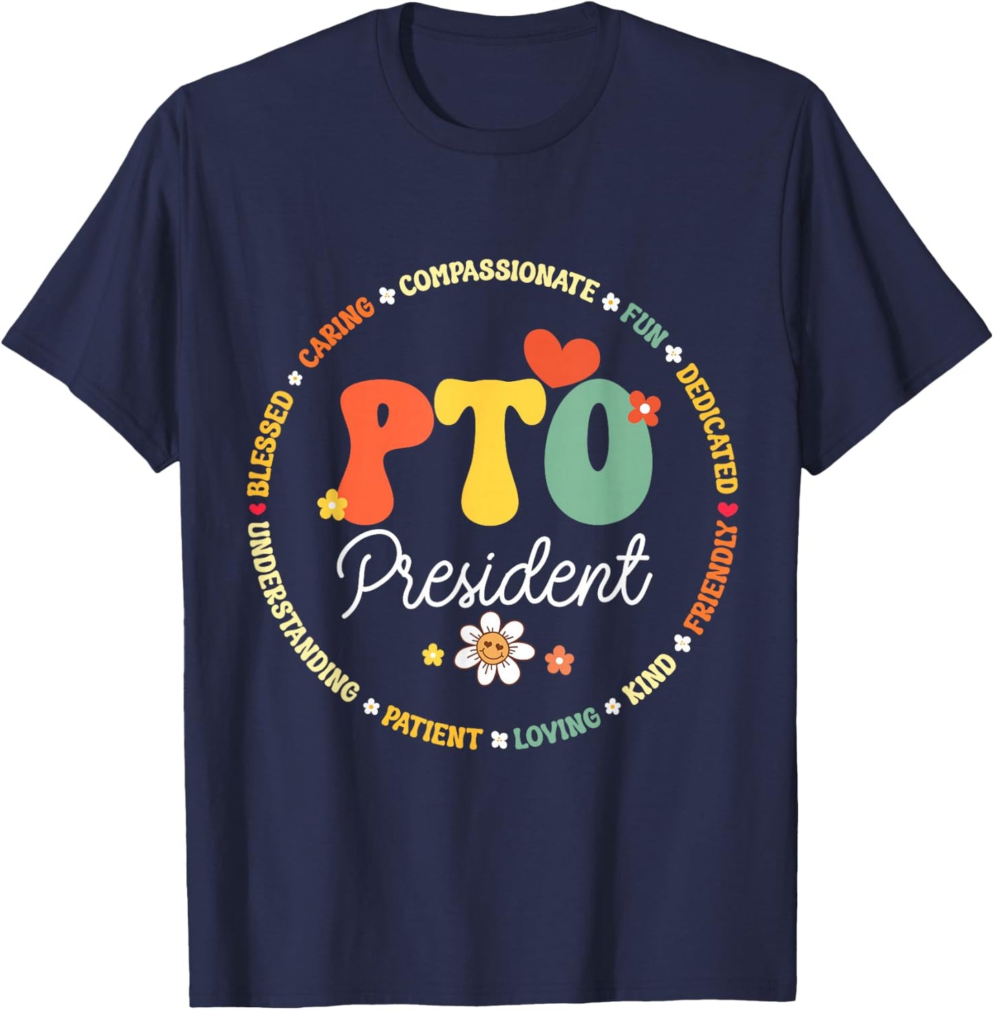 PTO President Back to School Matching Group Parent Teacher T-Shirt - T-Shirt | Navy