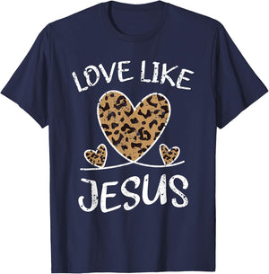 Faith Bible Blessed Christian Cheeta Leopard Love Like T-Shirt - T-Shirt | Navy