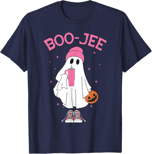 Boo-Jee Spooky Season Ghost Pink Halloween Pumpkin Boujee T-Shirt - T-Shirt | Navy