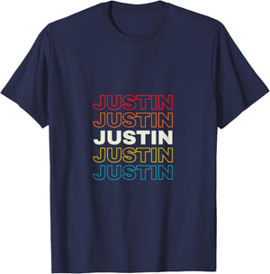 I Love Justin Personalized Retro Sunset First Name T-Shirt - T-Shirt | Navy