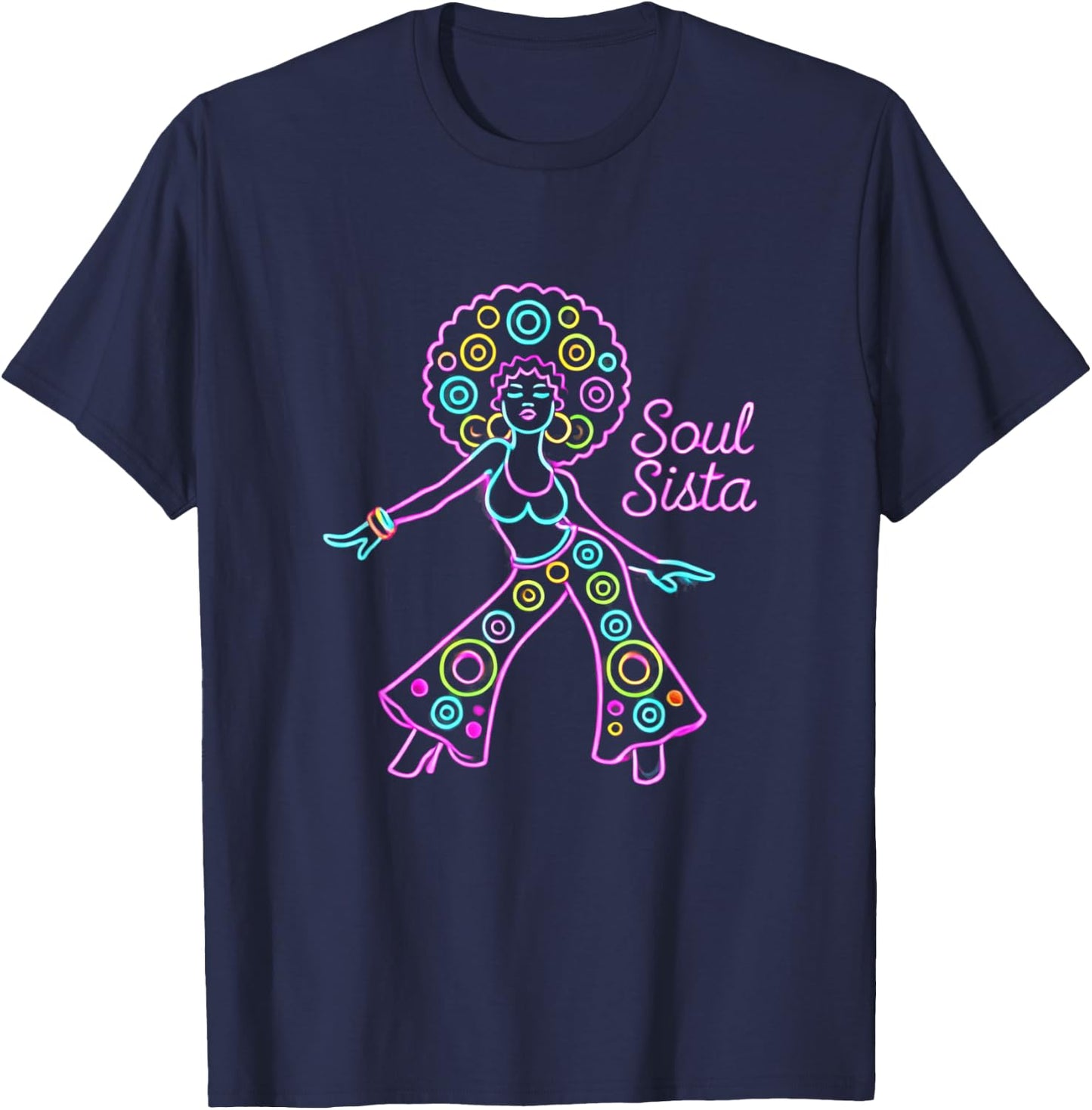 Soul Sista 70s Soul Music Retro Disco Black Funk Afro Girl T-Shirt - T-Shirt | Navy