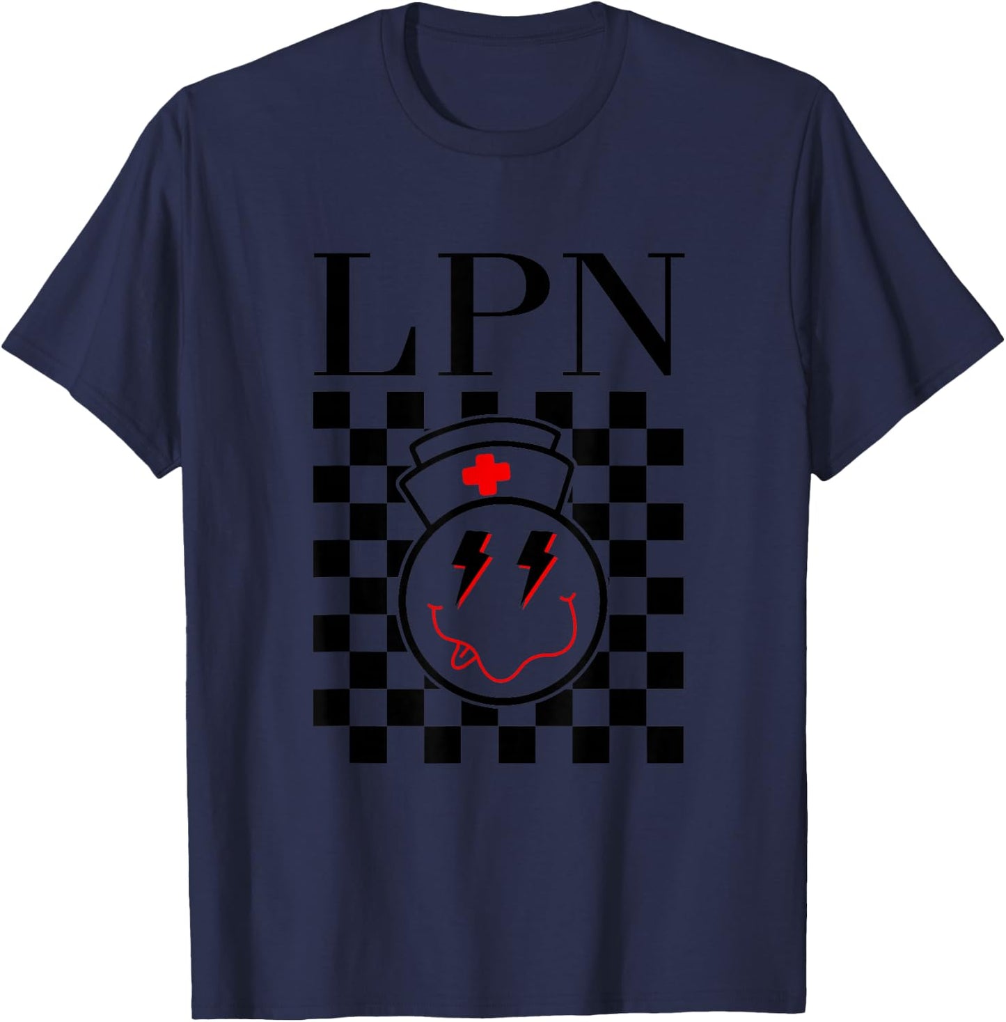 Groovy Checkered LPN Licensed Practical Nurse Squad Women T-Shirt - T-Shirt | Navy