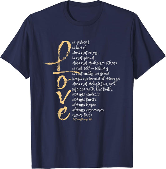 1 Corinthians 13 Bible Verse Love is Patient Love is Kind T-Shirt - T-Shirt | Navy