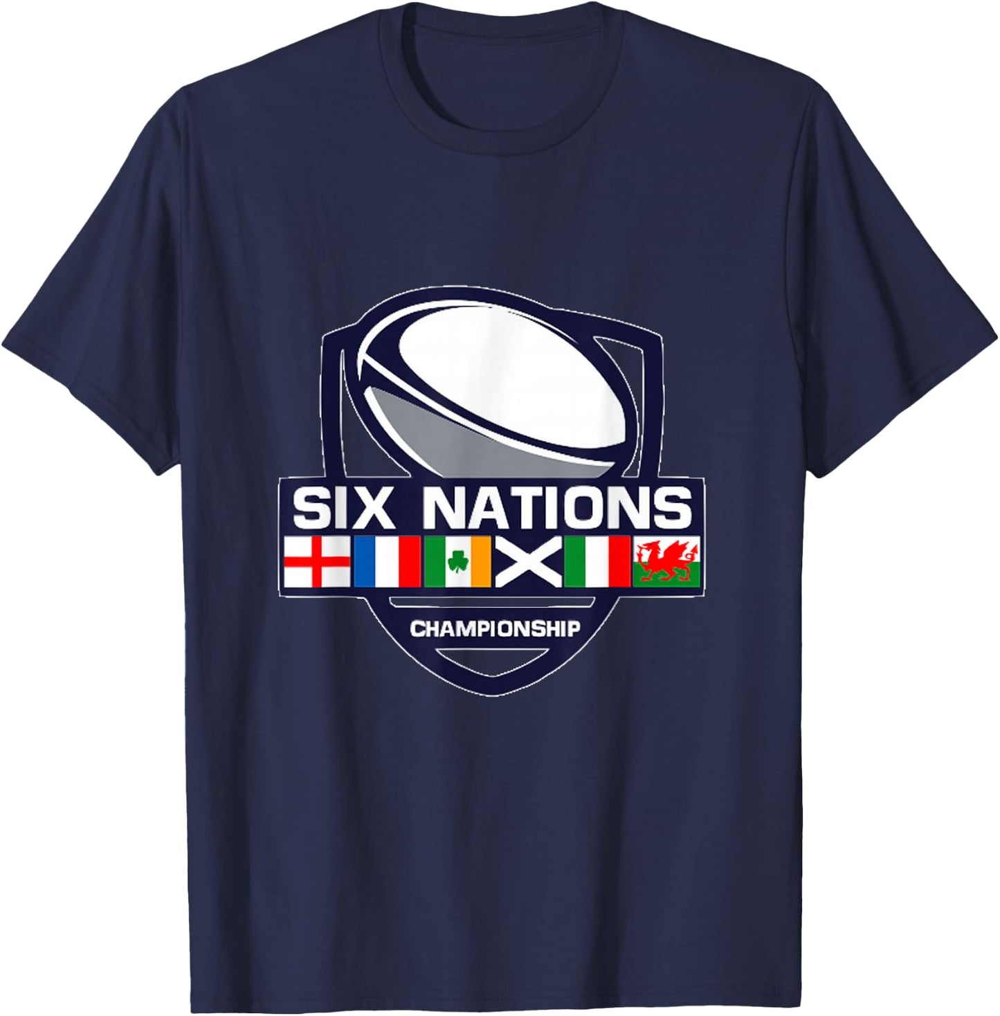 Rugby 6 Nations Apparel Six Nations , Men-Adults, , Short Sleeve, Black, Small, Cotton 65%, Polyester 35% T-Shirt - T-Shirt | Navy