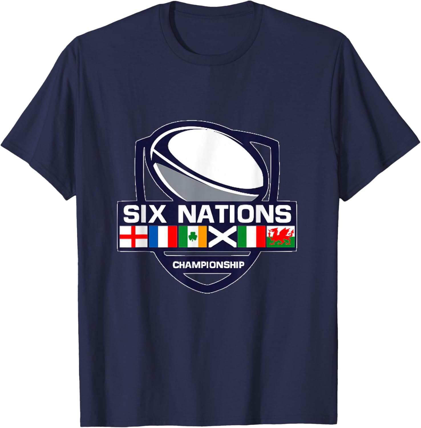 Rugby 6 Nations Apparel Six Nations , Men-Adults, , Short Sleeve, Black, Small, Cotton 65%, Polyester 35% T-Shirt - T-Shirt | Navy