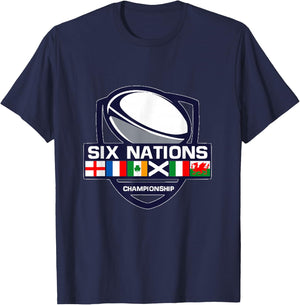 Rugby 6 Nations Apparel Six Nations , Men-Adults, , Short Sleeve, Black, Small, Cotton 65%, Polyester 35% T-Shirt - T-Shirt | Navy