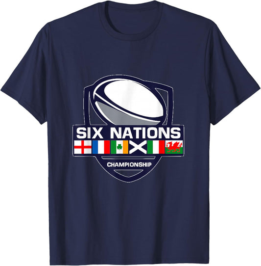 Rugby 6 Nations Apparel Six Nations , Men-Adults, , Short Sleeve, Black, Small, Cotton 65%, Polyester 35% T-Shirt - T-Shirt | Navy