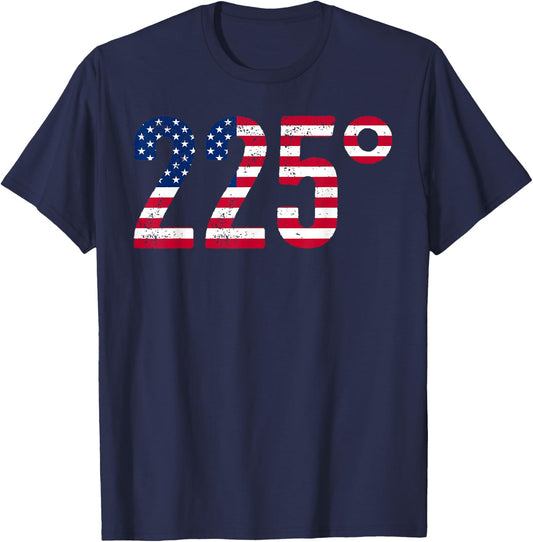 225 Degrees BBQ Smoking Meat Barbecue American Flag USA T-Shirt - T-Shirt | Navy