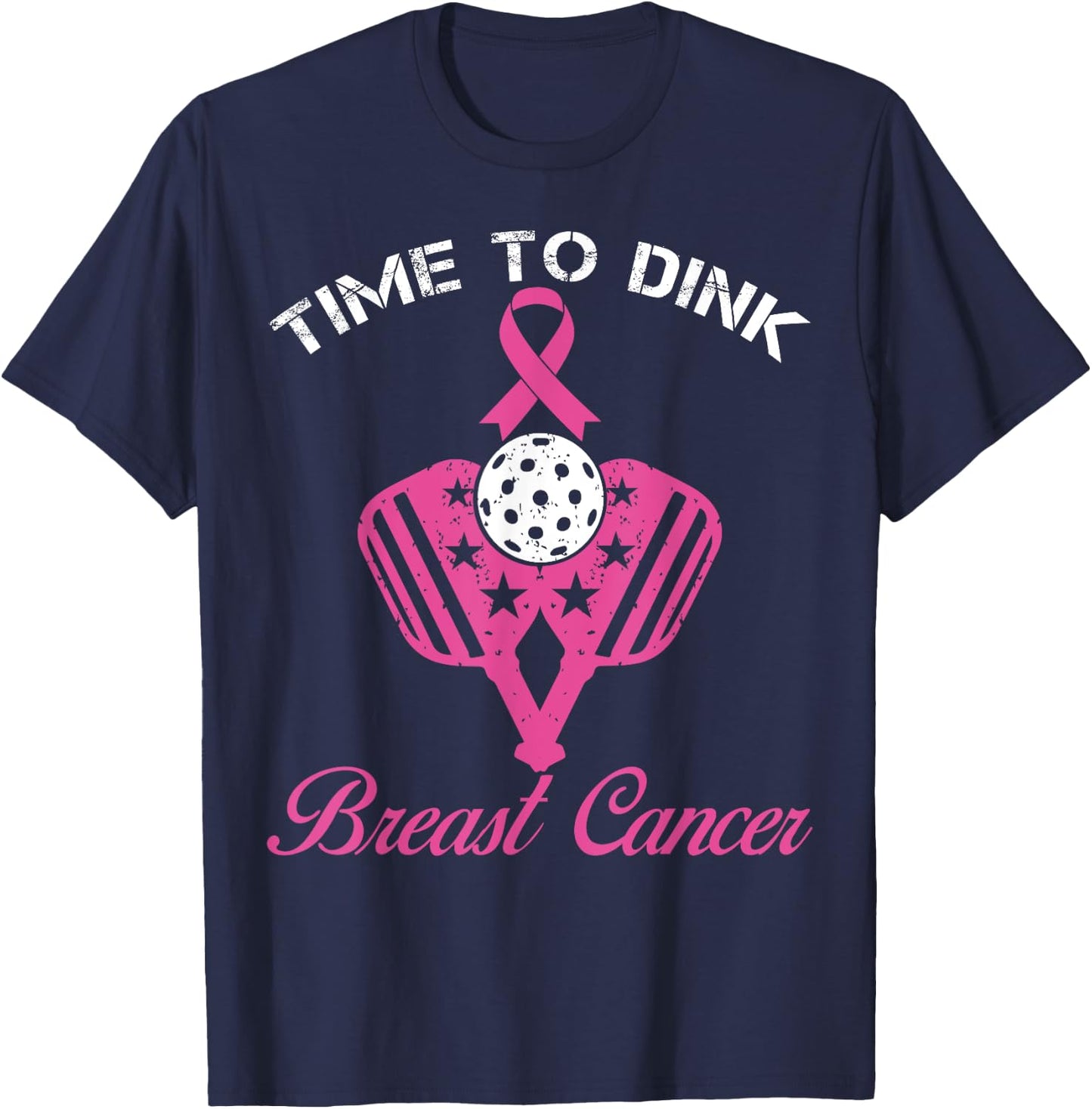 Time To Dink Breast Cancer Awareness Pickleball Pink T-Shirt - T-Shirt | Navy