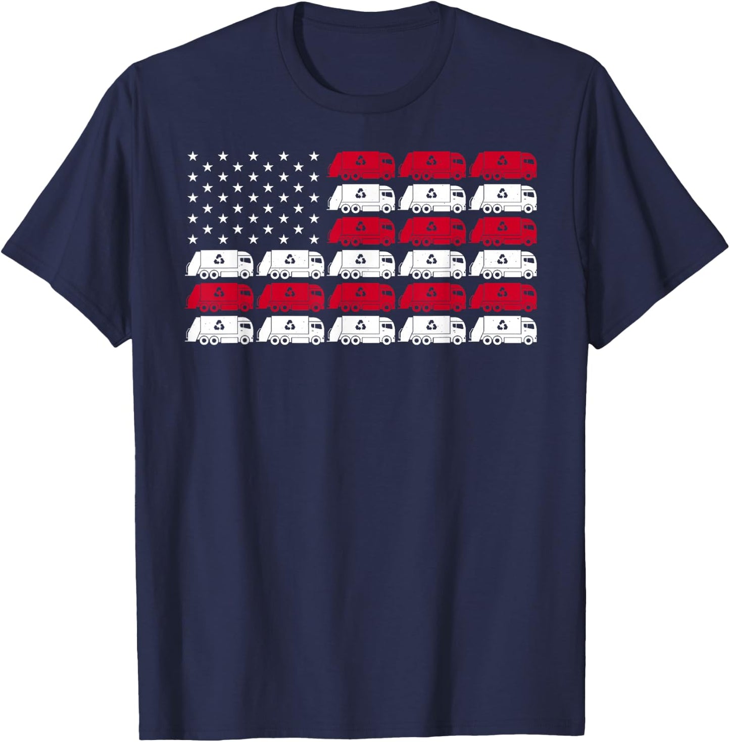 Garbage Truck USA American Flag Patriotic Men Women Boys T-Shirt - T-Shirt | Navy