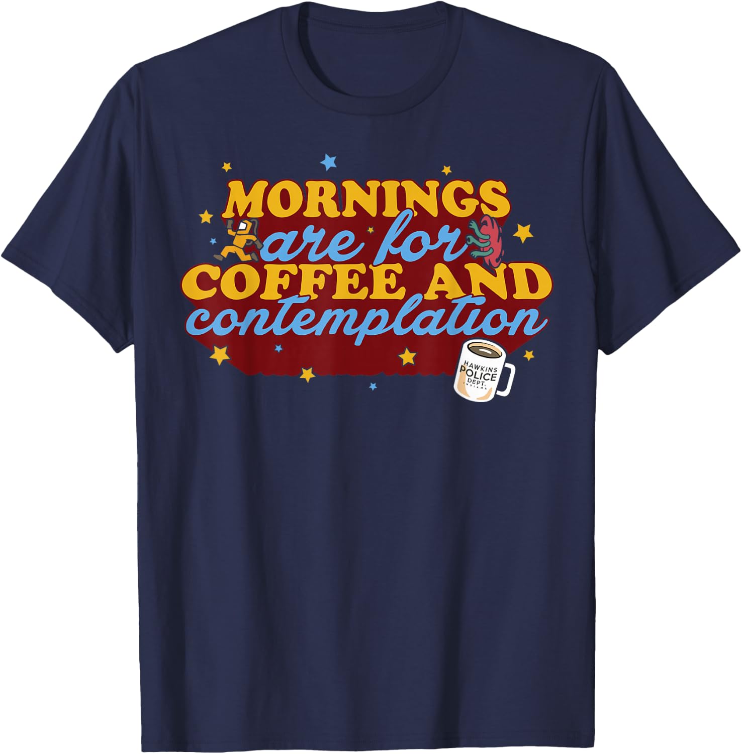 Netflix Stranger Things Coffee And Contemplation Typographic T-Shirt - T-Shirt | Navy