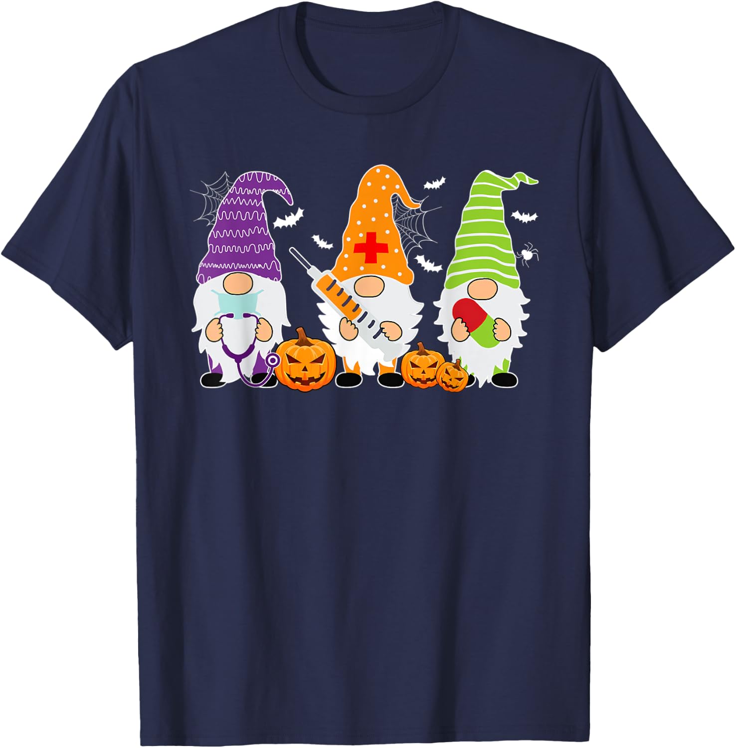 Halloween Gnome Nurse Costume Nursing Women Men T-Shirt - T-Shirt | Navy