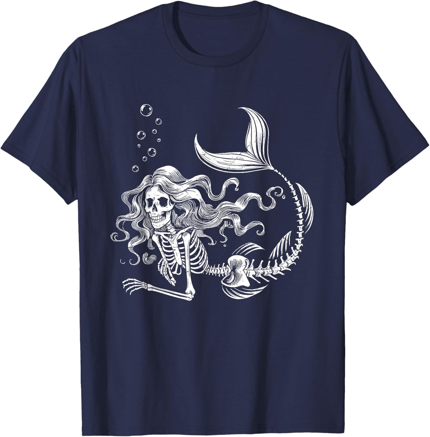 Funny Mermaid Skeleton Halloween Costume Women Girls Kids T-Shirt - T-Shirt | Navy