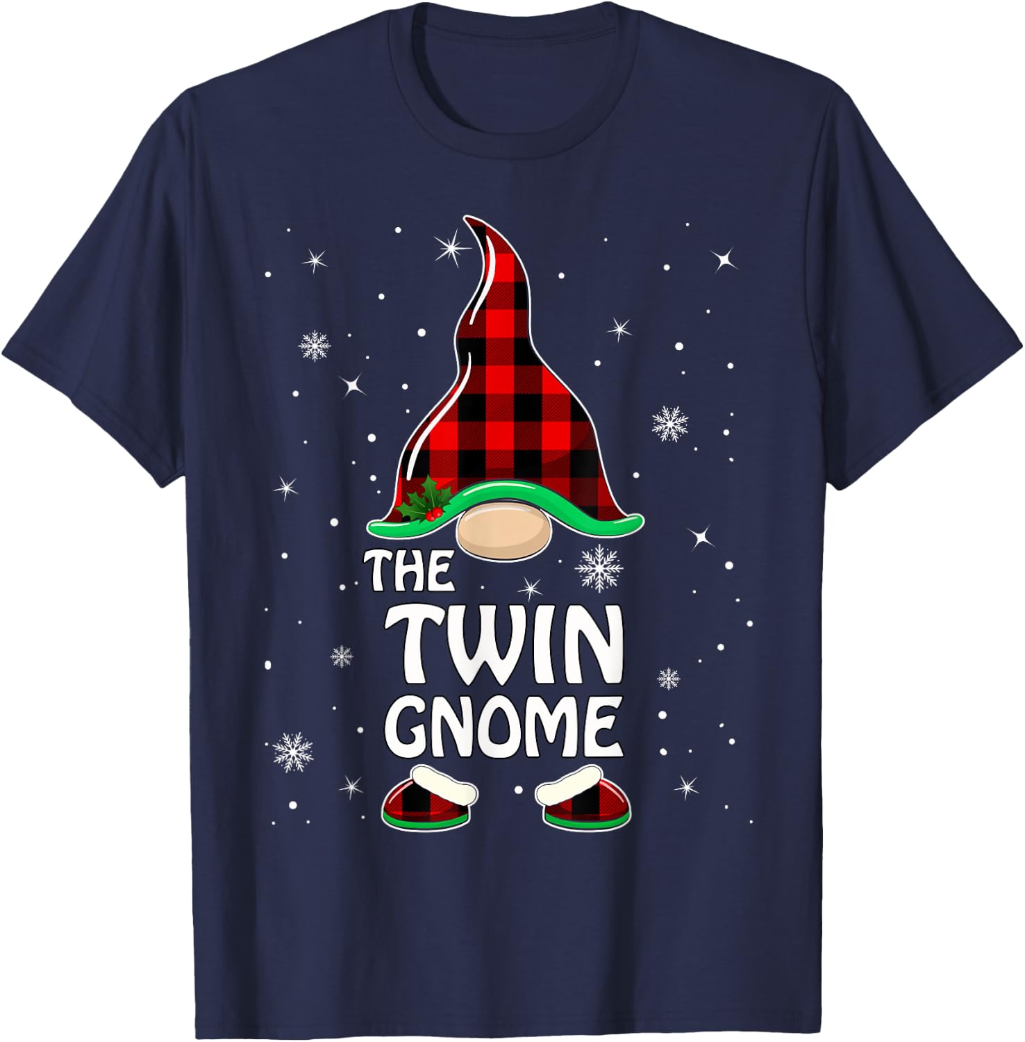 Twin Gnome Buffalo Plaid Matching Family Christmas Pajama T-Shirt - T-Shirt | Navy