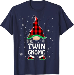 Twin Gnome Buffalo Plaid Matching Family Christmas Pajama T-Shirt - T-Shirt | Navy