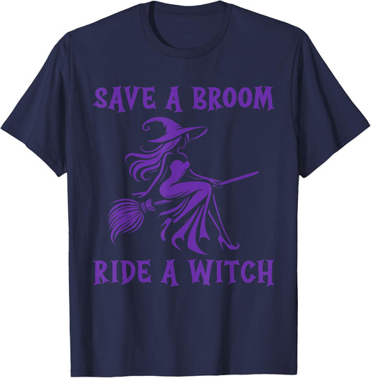 Save A Broom Ride A Witch T-Shirt - T-Shirt | Navy
