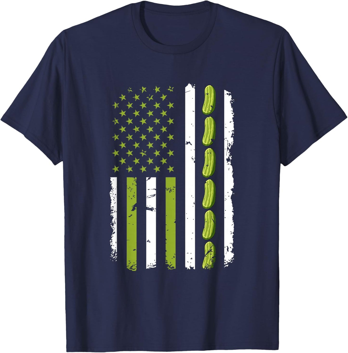 Pickle Cucumber USA American Flag Pickle Lovers 4th of July T-Shirt - T-Shirt | Navy
