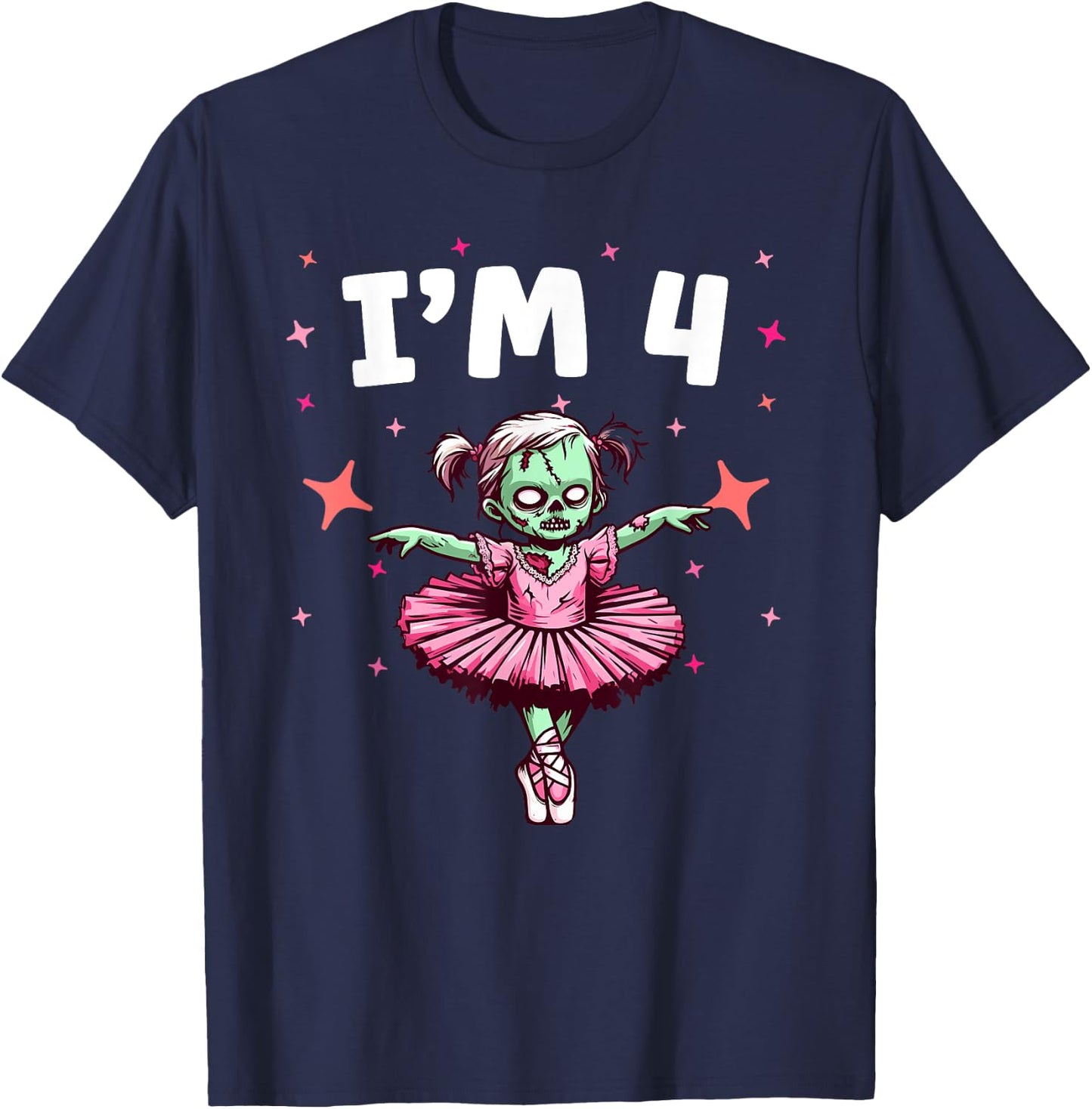 Ballerina Zombie Birthday 4th Birthday Party I'm 4 T-Shirt - T-Shirt | Navy
