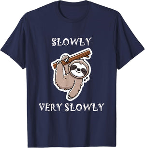 Slowly, very slowly - Sloth T-Shirt - T-Shirt | Navy