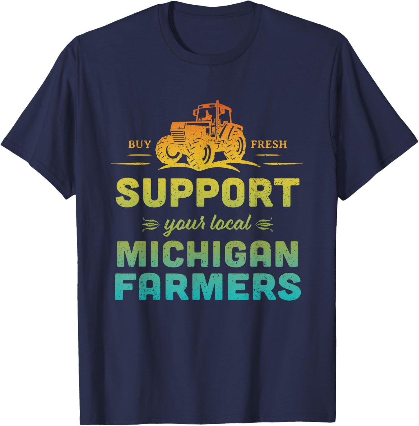 Michigan Farmers Local Market Farms Retro Tractor Souvenir T-Shirt - T-Shirt | Navy