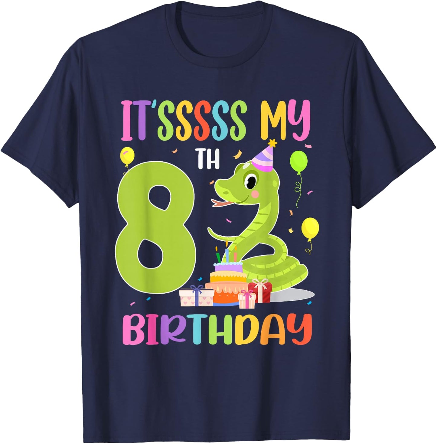 It's My 8th Birthday Snake 8 Years Old Birthday T-Shirt - T-Shirt | Navy